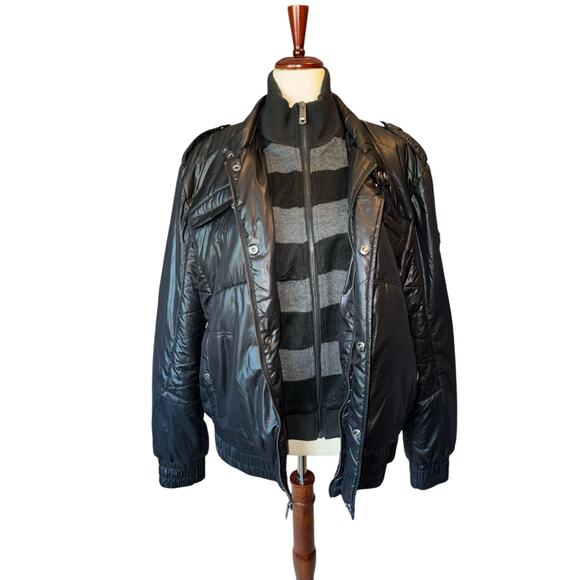 Guess Puffer Bomber Jacket | Black Quilted | Warm Casual Outerwear | Size XL - Picture 3 of 10